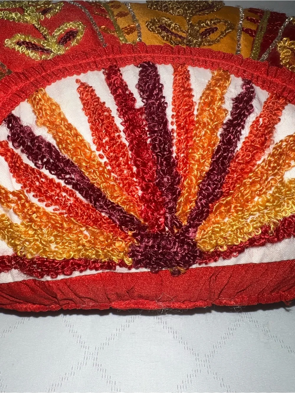 🔥🔥🔥Pier 1 Embroidered Decorative Half Moon Pillow